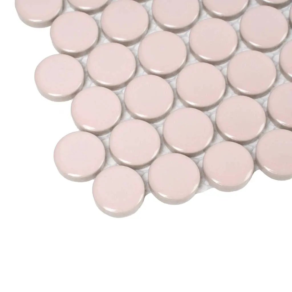 Nude Pink 12x12 Glossy Penny Round Porcelain Mosaic Tile (10 pack, 9.87 sq ft/case) by Apollo Tile