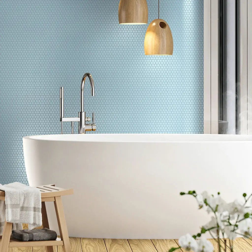 Cyan Blue 12x12 Matte Penny Round Porcelain Mosaic Tile (10 pack, 9.87 sq ft/case) by Apollo Tile