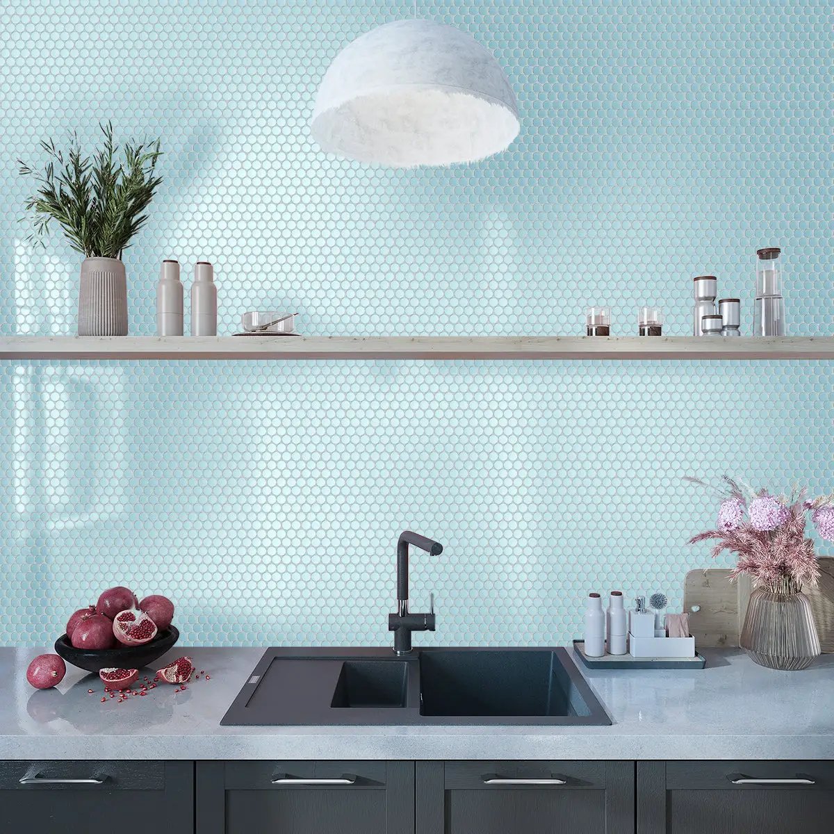 Cyan Blue 12x12 Matte Penny Round Porcelain Mosaic Tile (10 pack, 9.87 sq ft/case) by Apollo Tile