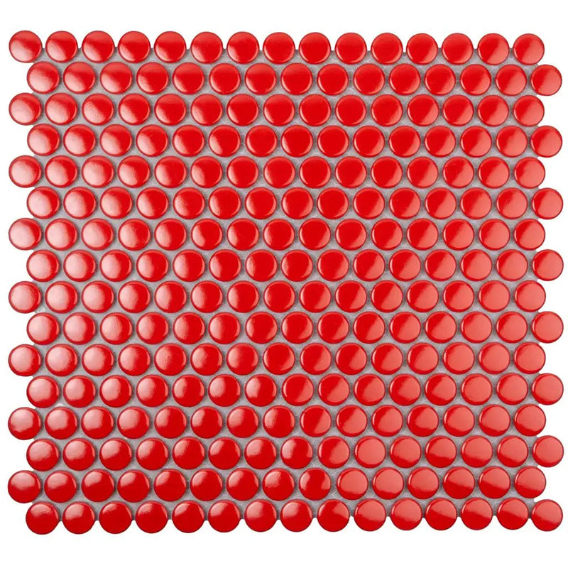 Red 12x12 Glossy Penny Round Porcelain Mosaic Tile (10 pack, 9.87 sq ft/case) by Apollo Tile