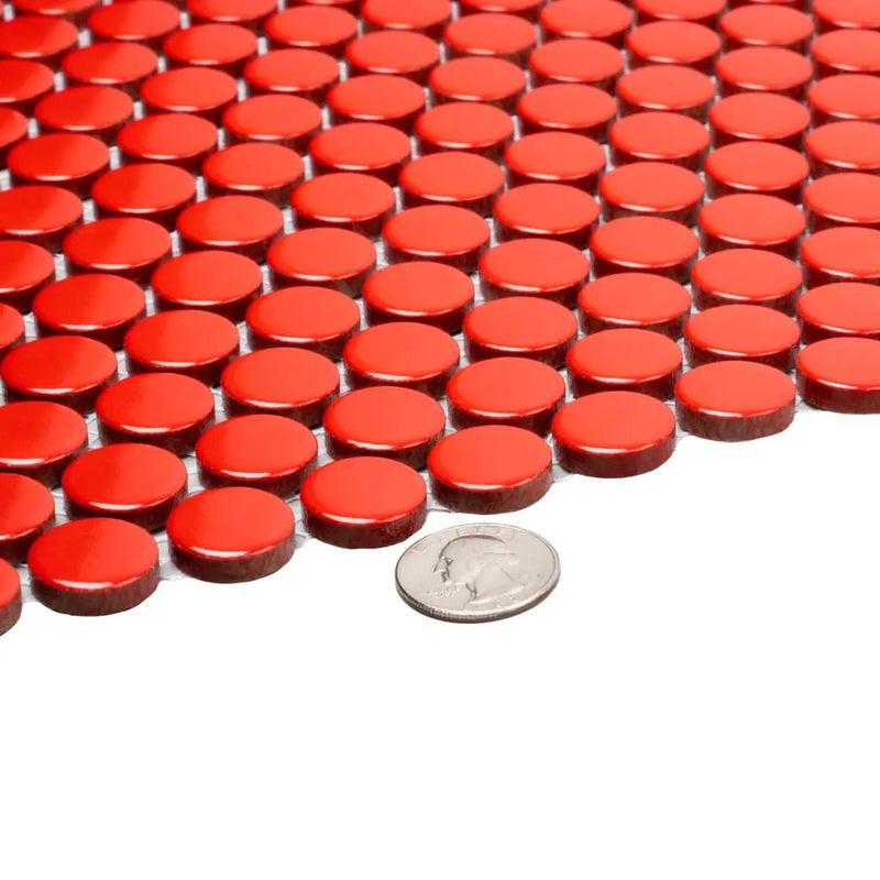 Red 12x12 Glossy Penny Round Porcelain Mosaic Tile (10 pack, 9.87 sq ft/case) by Apollo Tile
