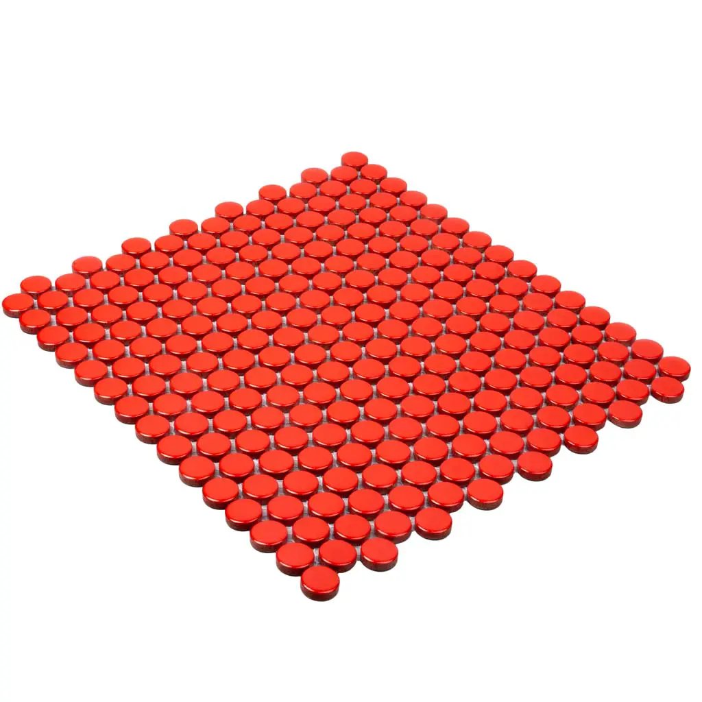 Red 12x12 Glossy Penny Round Porcelain Mosaic Tile (10 pack, 9.87 sq ft/case) by Apollo Tile