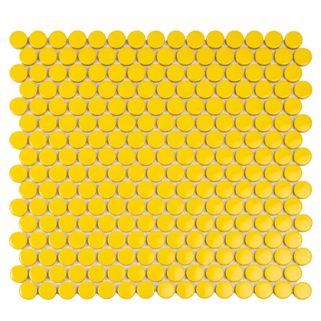 Yellow 12x12 Glossy Penny Round Porcelain Mosaic Tile (10 pack, 9.87 sq ft/case) by Apollo Tile