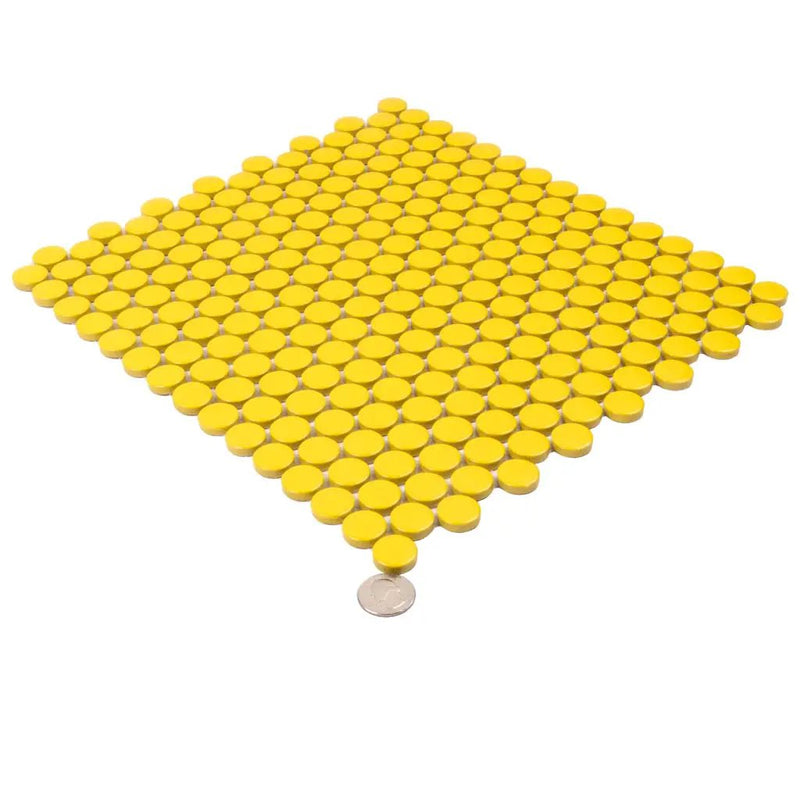 Yellow 12x12 Glossy Penny Round Porcelain Mosaic Tile (10 pack, 9.87 sq ft/case) by Apollo Tile