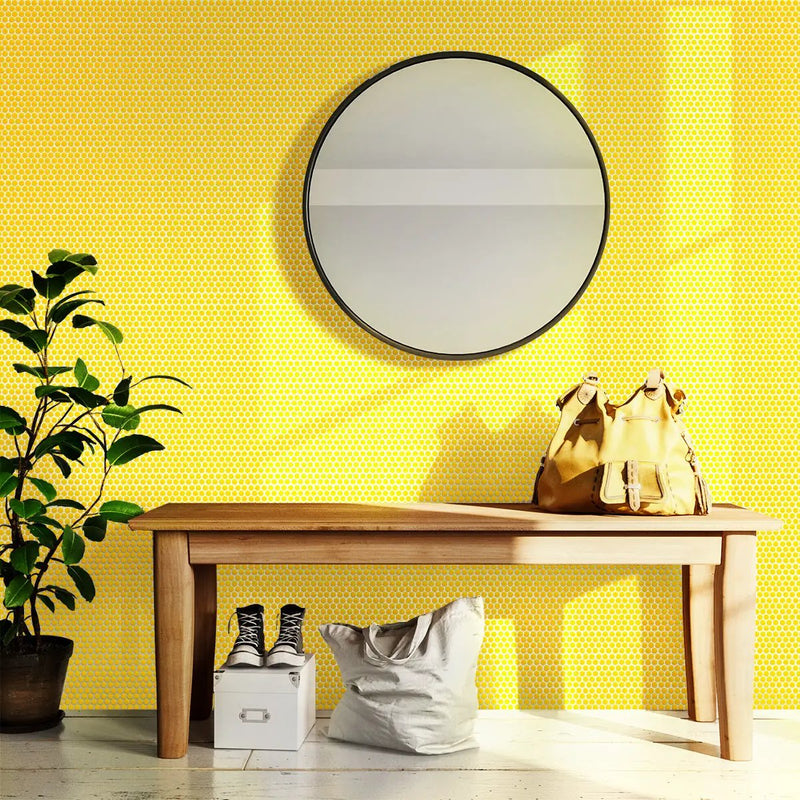 Yellow 12x12 Glossy Penny Round Porcelain Mosaic Tile (10 pack, 9.87 sq ft/case) by Apollo Tile