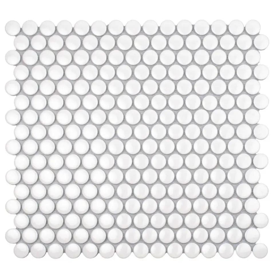 Cotton White 12x12 Glossy Penny Round Porcelain Mosaic Tile (10 pack, 9.87 sq ft/case) by Apollo Tile