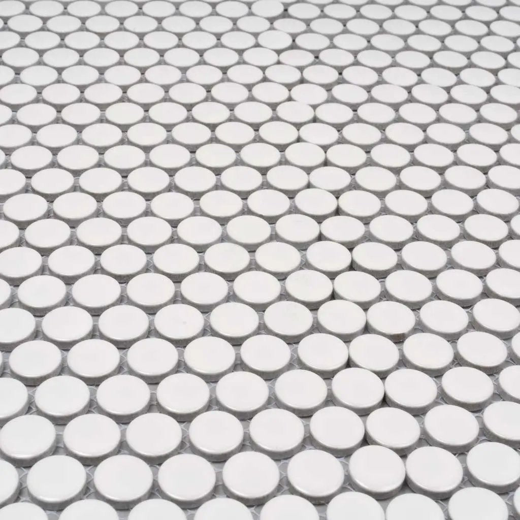 Cotton White 12x12 Glossy Penny Round Porcelain Mosaic Tile (10 pack, 9.87 sq ft/case) by Apollo Tile