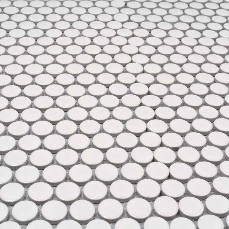 Cotton White 12x12 Glossy Penny Round Porcelain Mosaic Tile (10 pack, 9.87 sq ft/case) by Apollo Tile