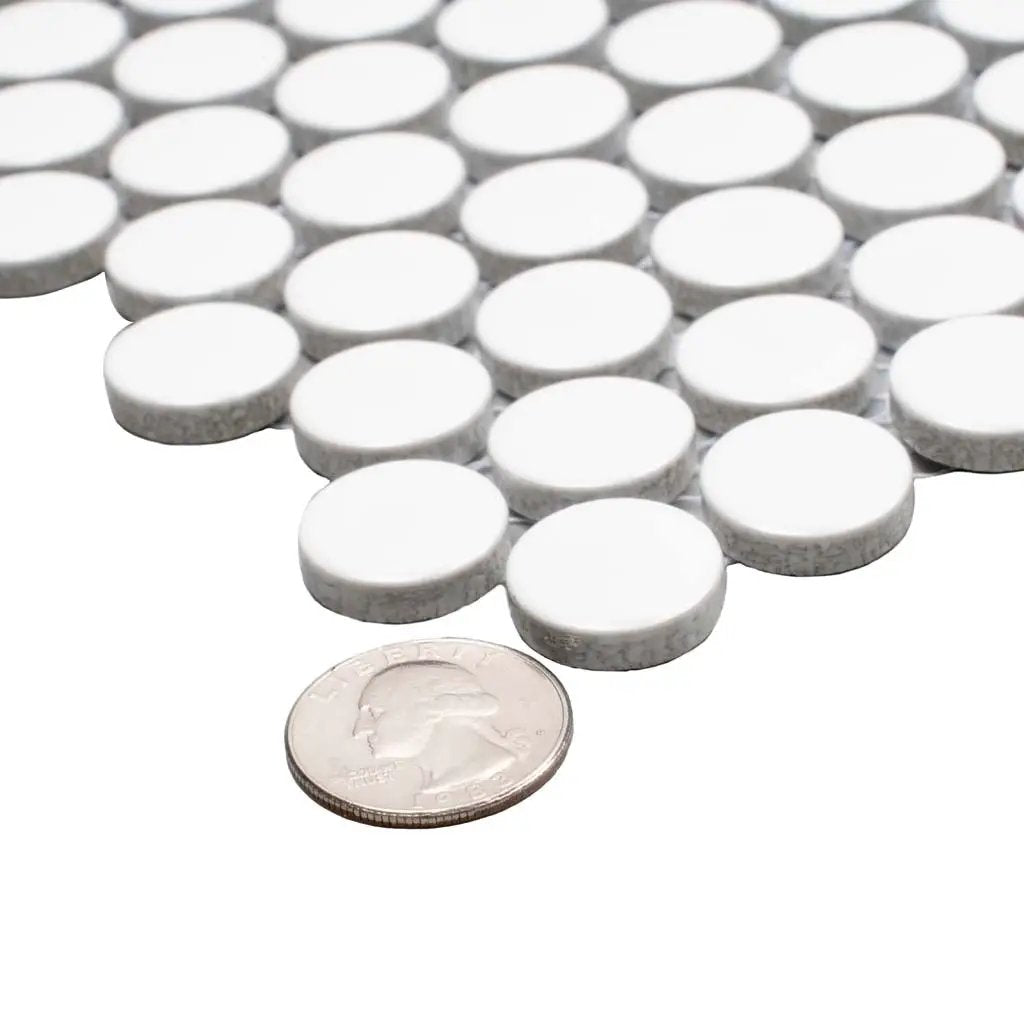 Cotton White 12x12 Glossy Penny Round Porcelain Mosaic Tile (10 pack, 9.87 sq ft/case) by Apollo Tile