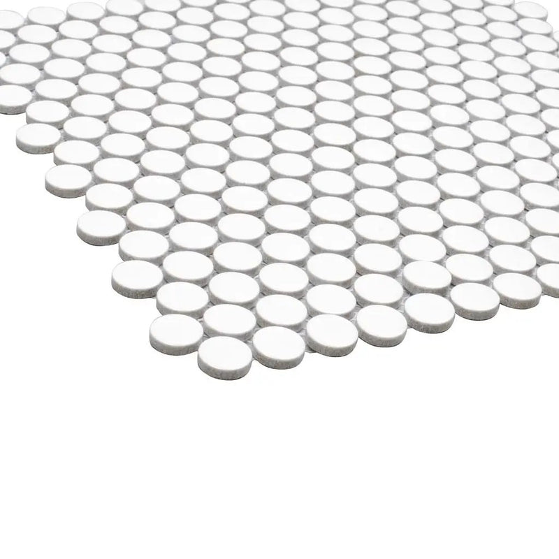 Cotton White 12x12 Glossy Penny Round Porcelain Mosaic Tile (10 pack, 9.87 sq ft/case) by Apollo Tile