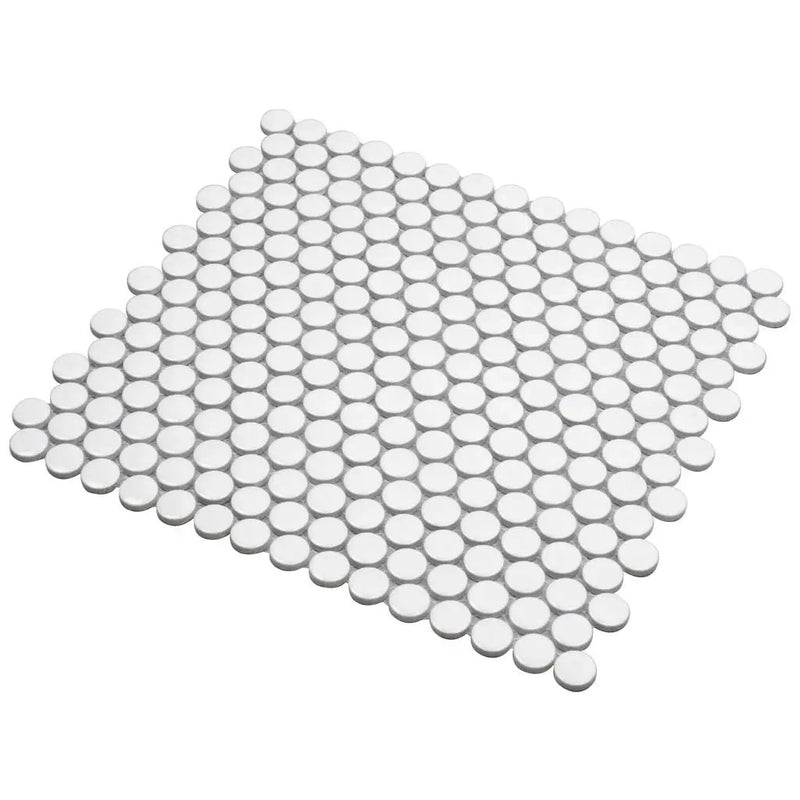 Cotton White 12x12 Glossy Penny Round Porcelain Mosaic Tile (10 pack, 9.87 sq ft/case) by Apollo Tile