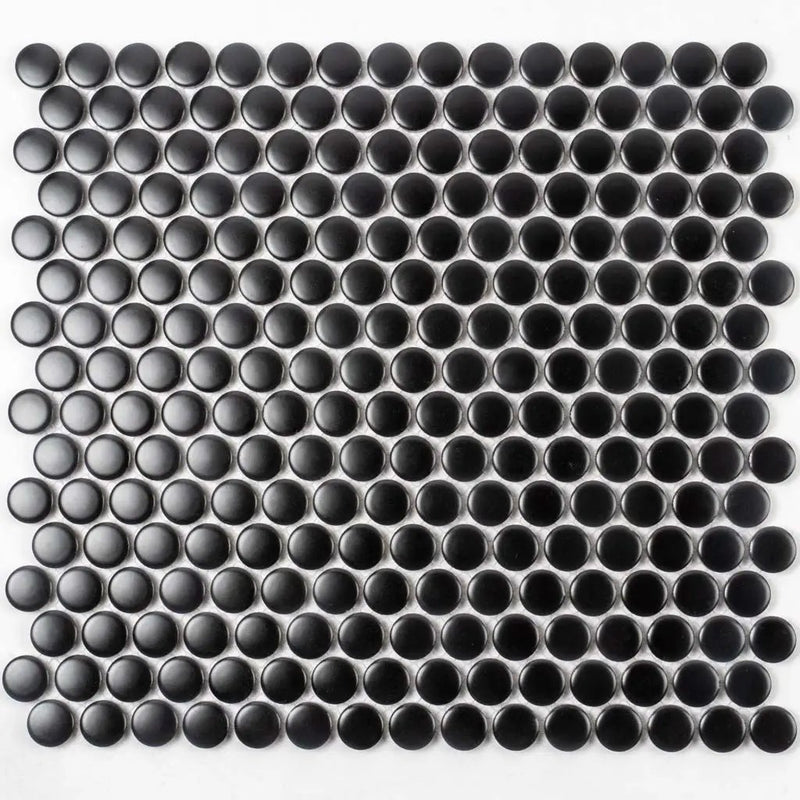 Black 12x12 Glossy Penny Round Porcelain Mosaic Tile (10 pack, 9.87 sq ft/case) by Apollo Tile