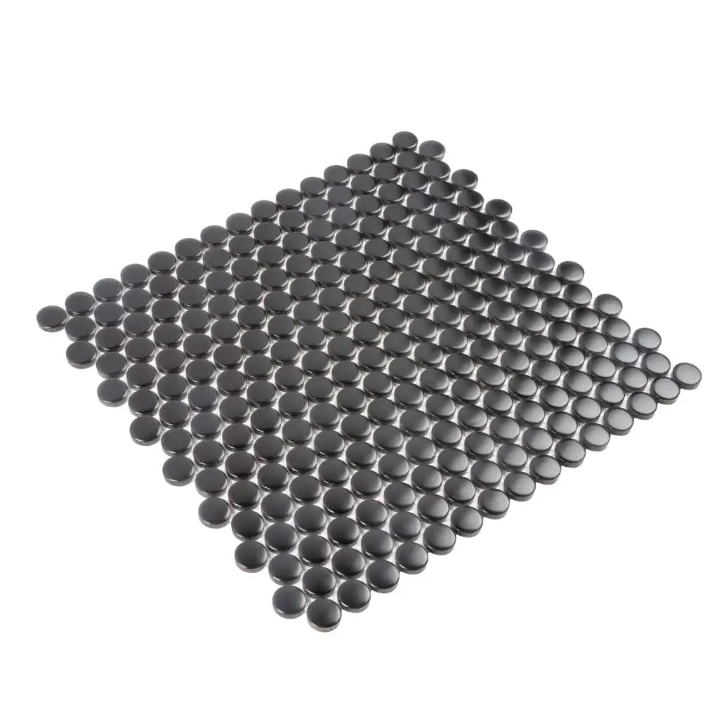 Black 12x12 Glossy Penny Round Porcelain Mosaic Tile (10 pack, 9.87 sq ft/case) by Apollo Tile