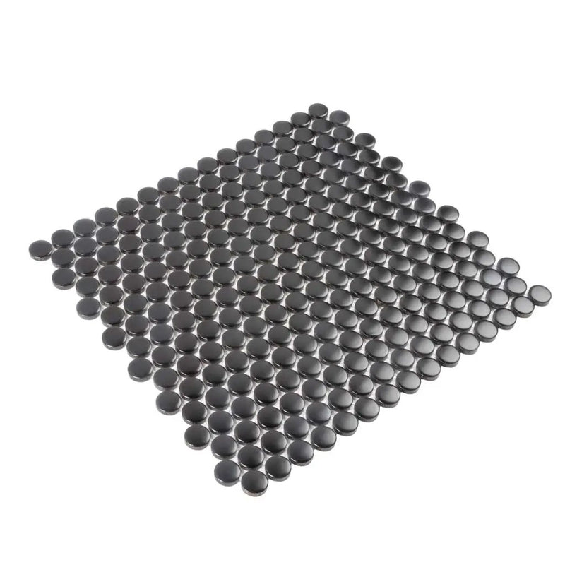 Black 12x12 Glossy Penny Round Porcelain Mosaic Tile (10 pack, 9.87 sq ft/case) by Apollo Tile