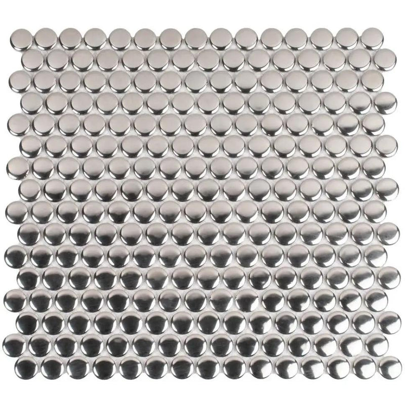 Metallic Silver 12x12 Glossy Penny Round Porcelain Mosaic Tile (10 pack, 9.87 sq ft/case) by Apollo Tile