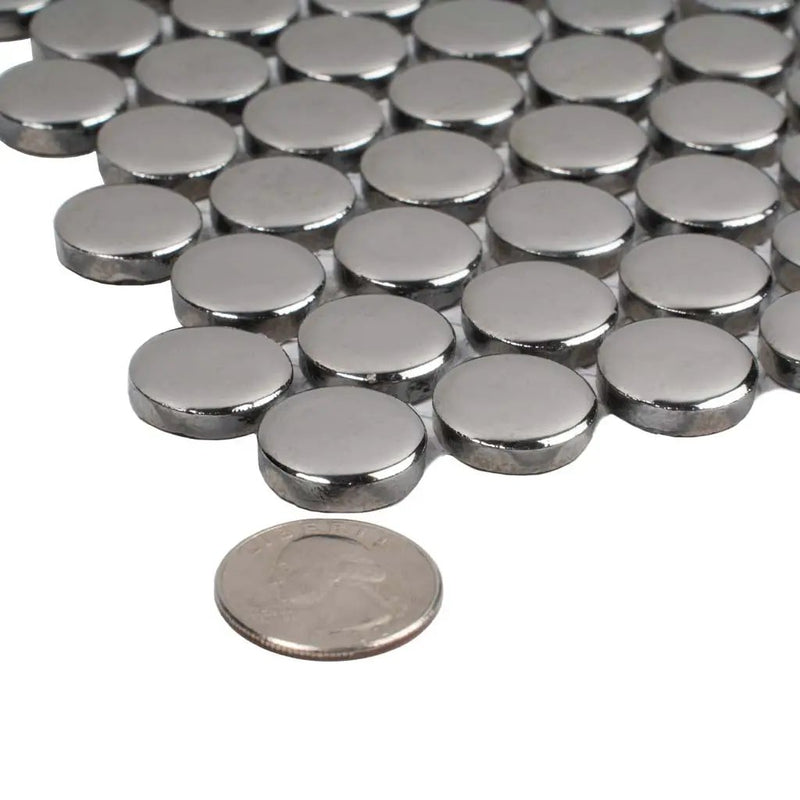 Metallic Silver 12x12 Glossy Penny Round Porcelain Mosaic Tile (10 pack, 9.87 sq ft/case) by Apollo Tile