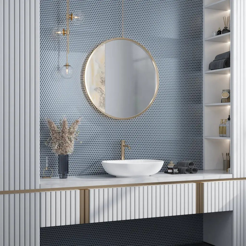 Denim Blue 12x12 Matte Penny Round Porcelain Mosaic Tile (10 pack, 9.87 sq ft/case) by Apollo Tile