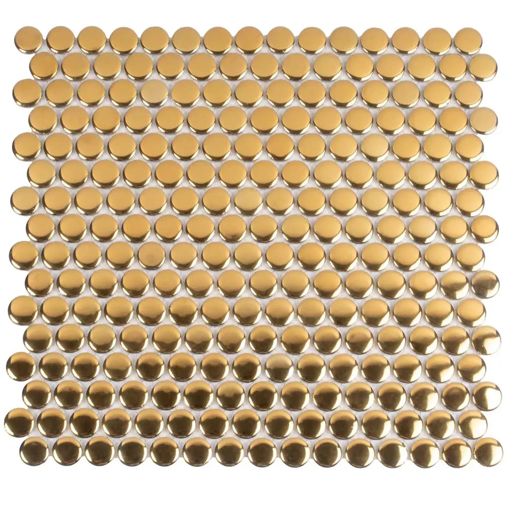 Gold 12x12 Glossy Penny Round Porcelain Mosaic Tile (10 pack, 9.87 sq ft/case) by Apollo Tile