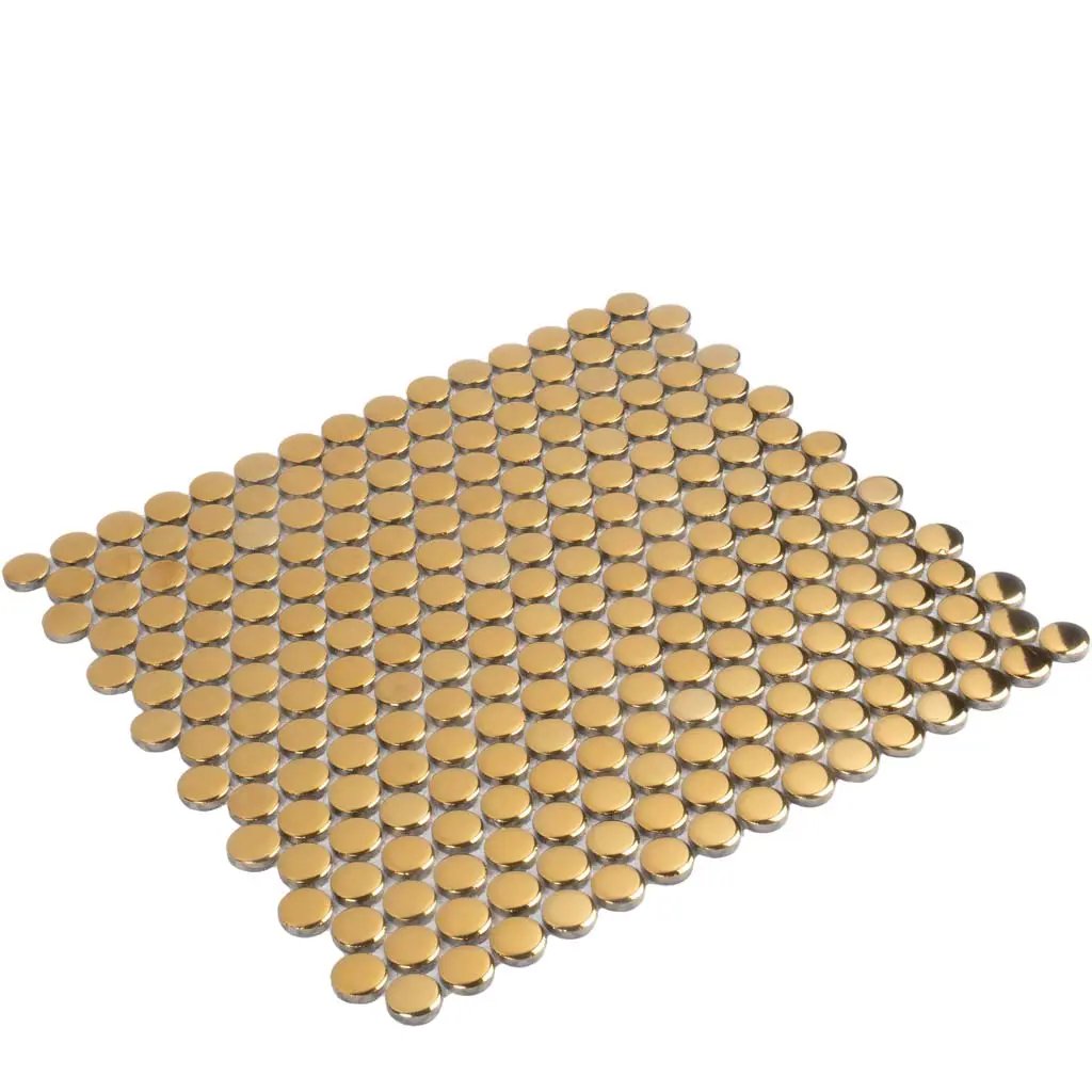 Gold 12x12 Glossy Penny Round Porcelain Mosaic Tile (10 pack, 9.87 sq ft/case) by Apollo Tile