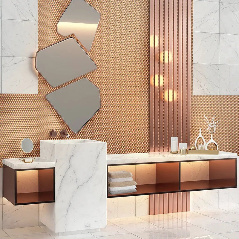 Copper Gold 12x12 Matte Penny Round Porcelain Mosaic Tile (10 pack, 9.87 sq ft/case) by Apollo Tile