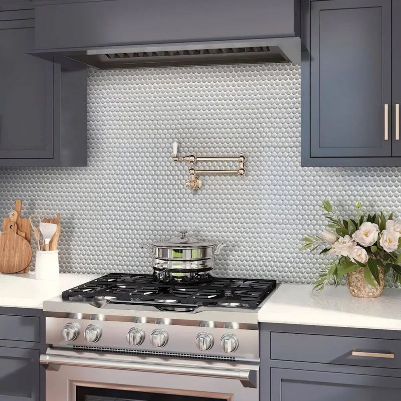 Portland Gray 12x12 Glossy Penny Round Porcelain Mosaic Tile (10 pack, 9.87 sq ft/case) by Apollo Tile