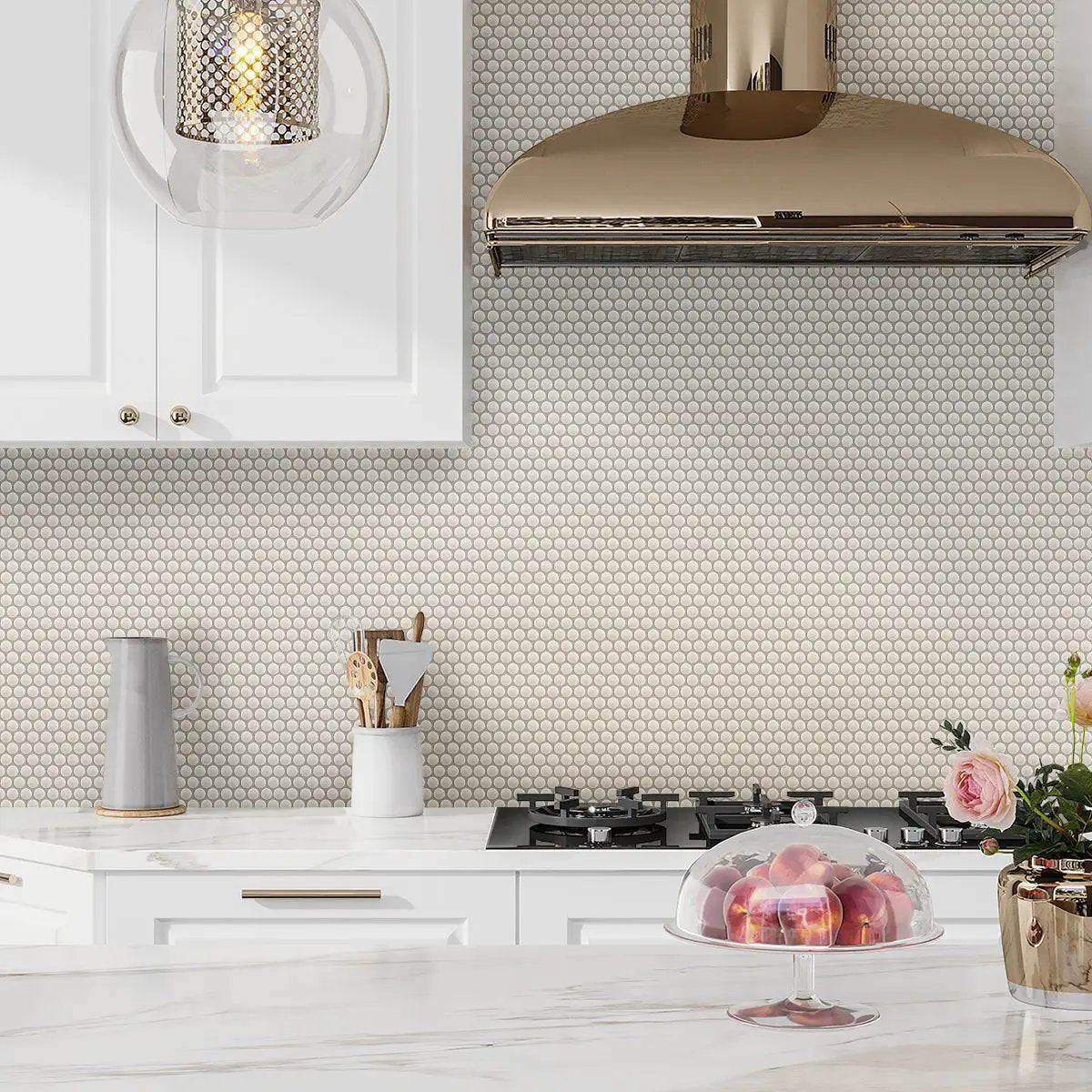 Ivory Beige 12x12 Glossy Penny Round Porcelain Mosaic Tile (10 pack, 9.87 sq ft/case) by Apollo Tile