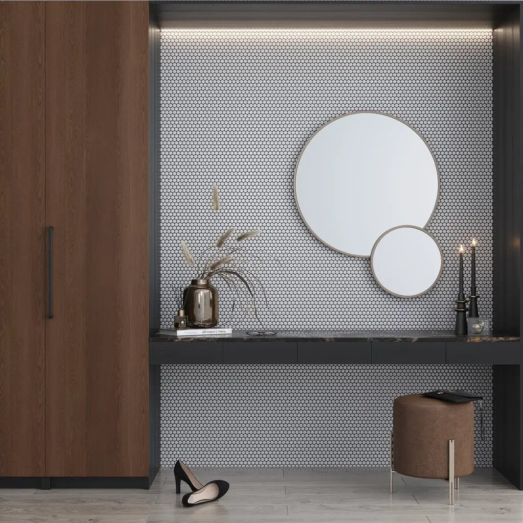 Ivory Beige 12x12 Glossy Penny Round Porcelain Mosaic Tile (10 pack, 9.87 sq ft/case) by Apollo Tile