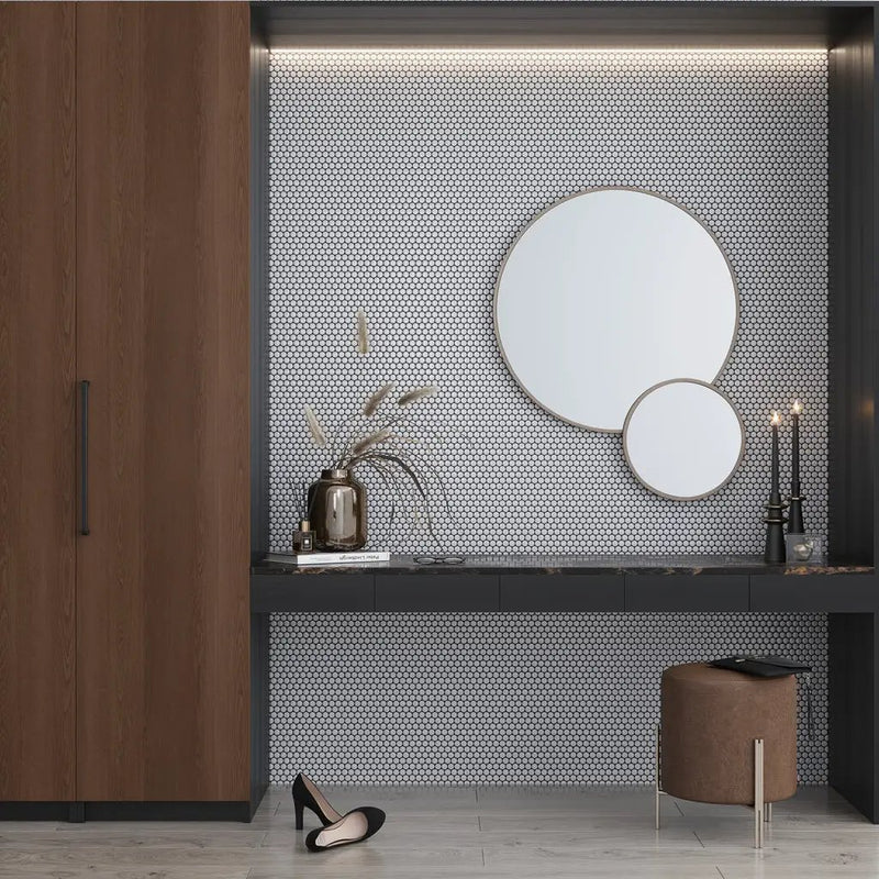 Ivory Beige 12x12 Glossy Penny Round Porcelain Mosaic Tile (10 pack, 9.87 sq ft/case) by Apollo Tile