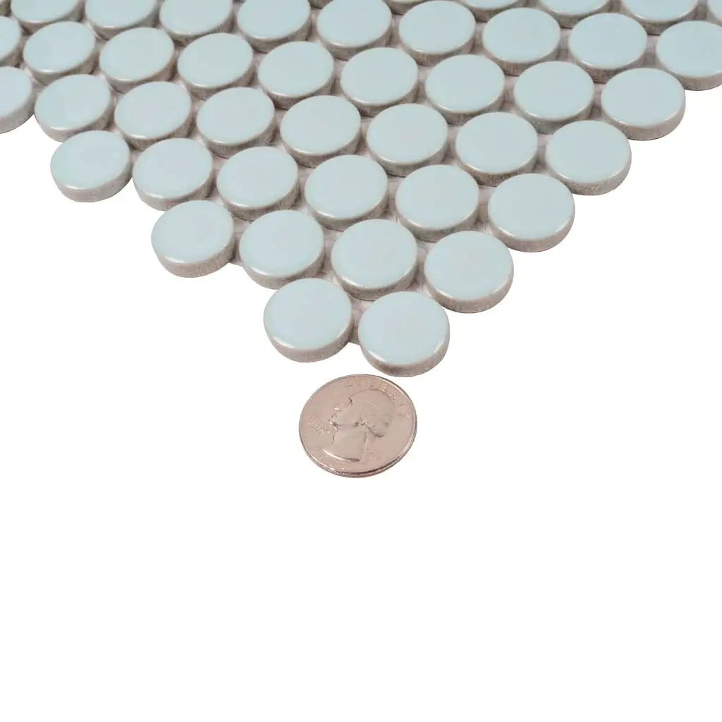 Light Turquoise 12x12 Glossy Penny Round Porcelain Mosaic Tile (10 pack, 9.87 sq ft/case) by Apollo Tile