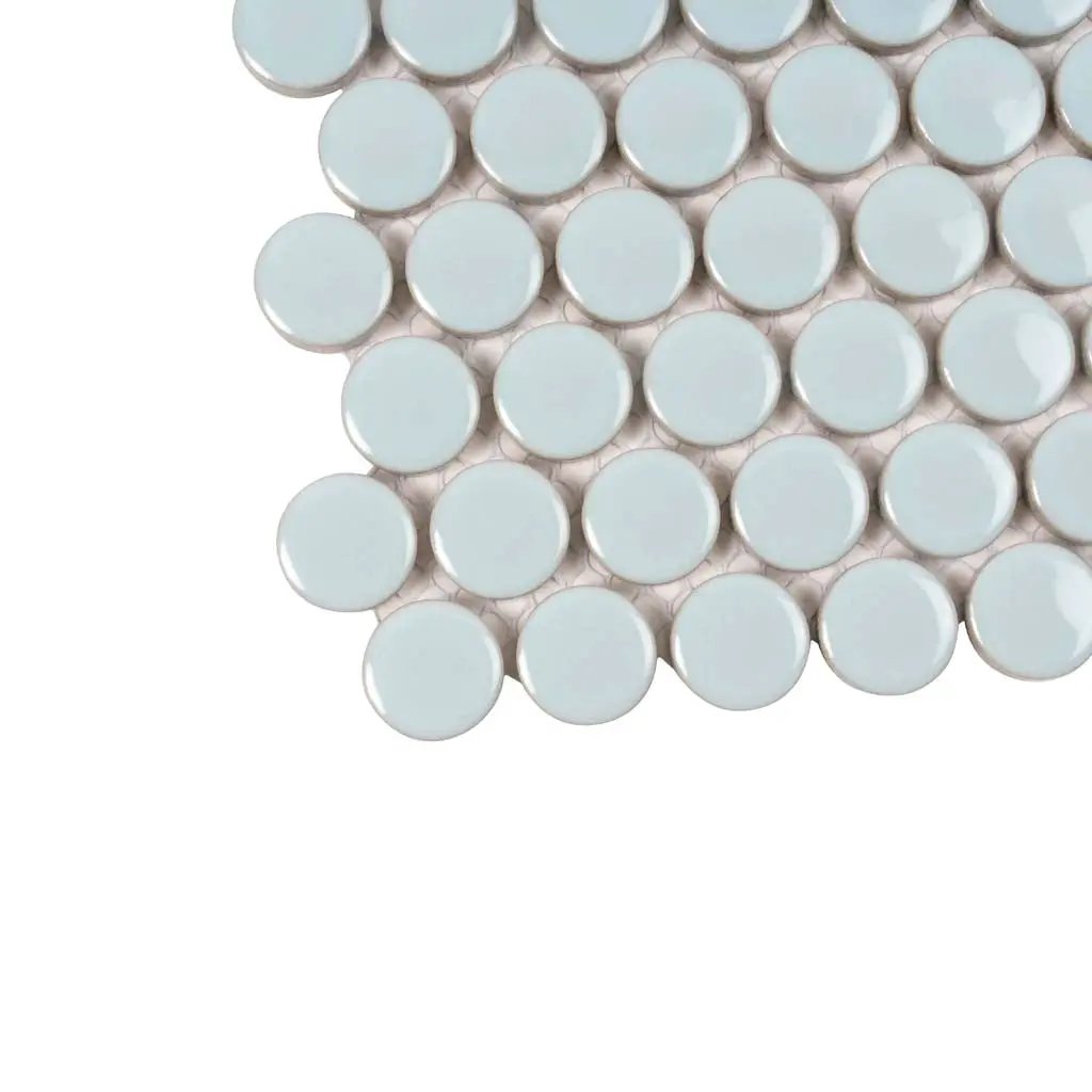 Light Turquoise 12x12 Glossy Penny Round Porcelain Mosaic Tile (10 pack, 9.87 sq ft/case) by Apollo Tile