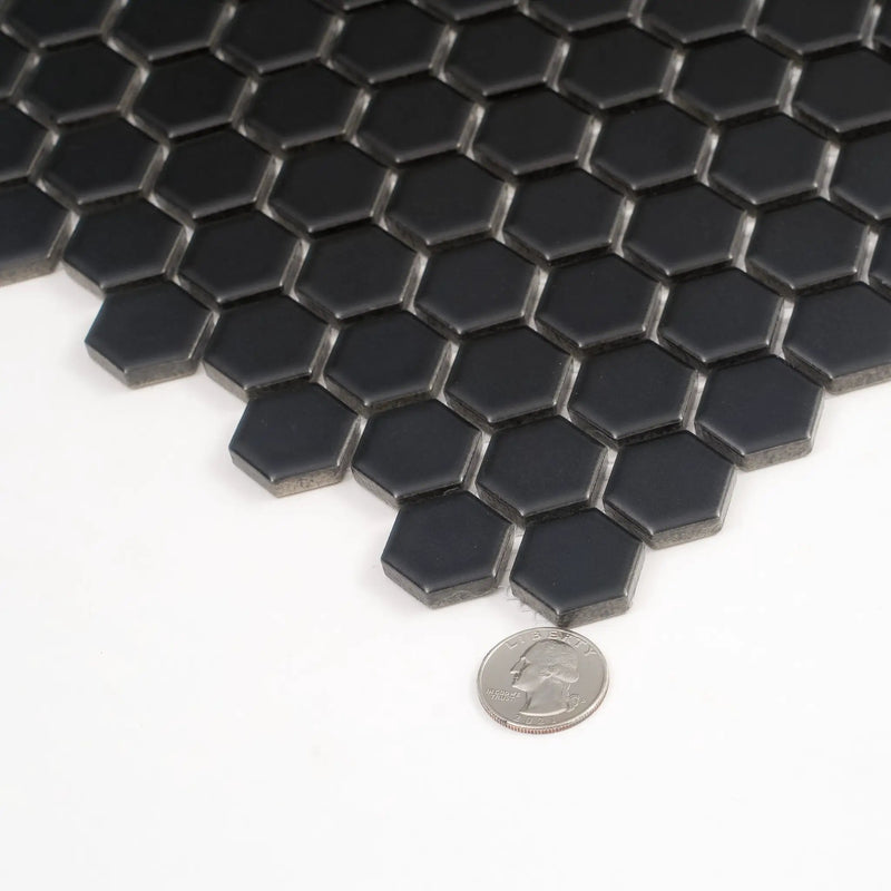 Black 10x12 Matte Hexagon Porcelain Mosaic Tile (10 pack, 8.36 sq ft/case) by Apollo Tile