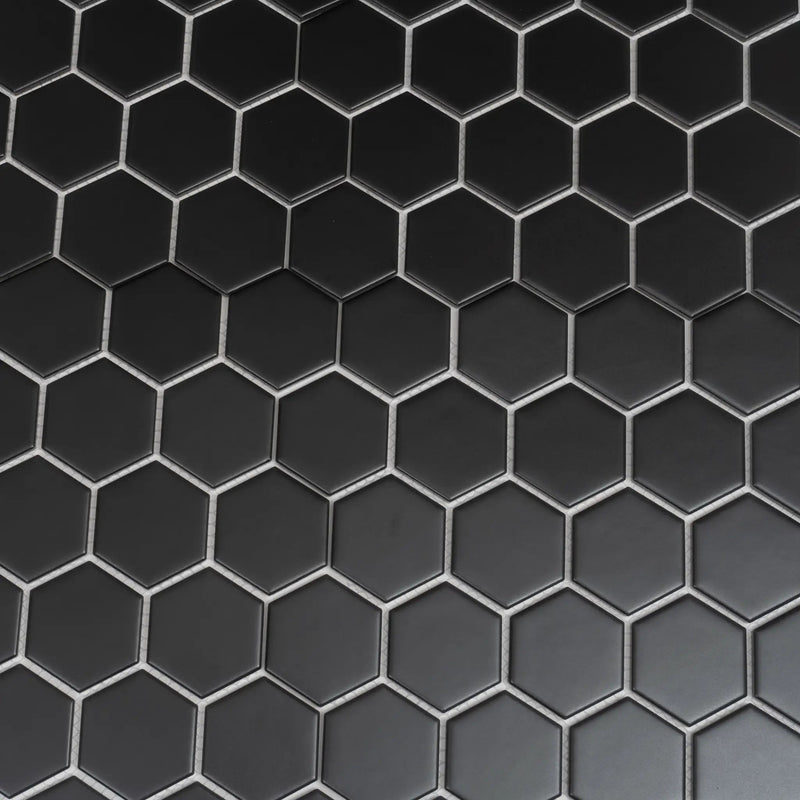 Black 11x11 Matte Hexagon Porcelain Mosaic Tile (10 pack, 8.25 sq ft/case) by Apollo Tile