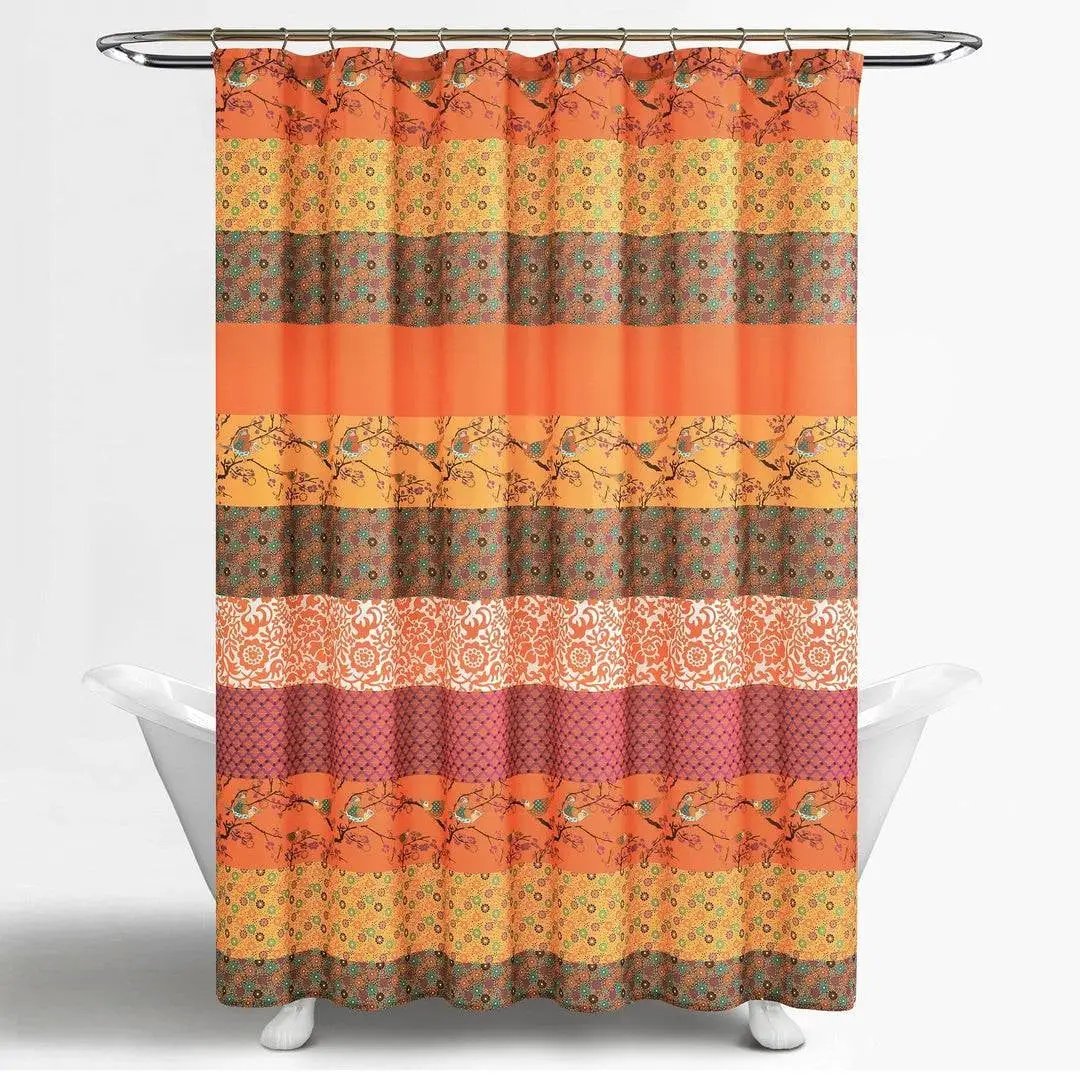 72-inch Orange Teal Floral Damask Boho Birds Polyester Shower Curtain by HomePacific