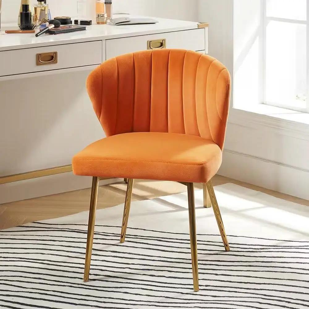 Orange Velvet Upholstered Wingback Accent Side Chair with Gold Metal Legs by HomePacific