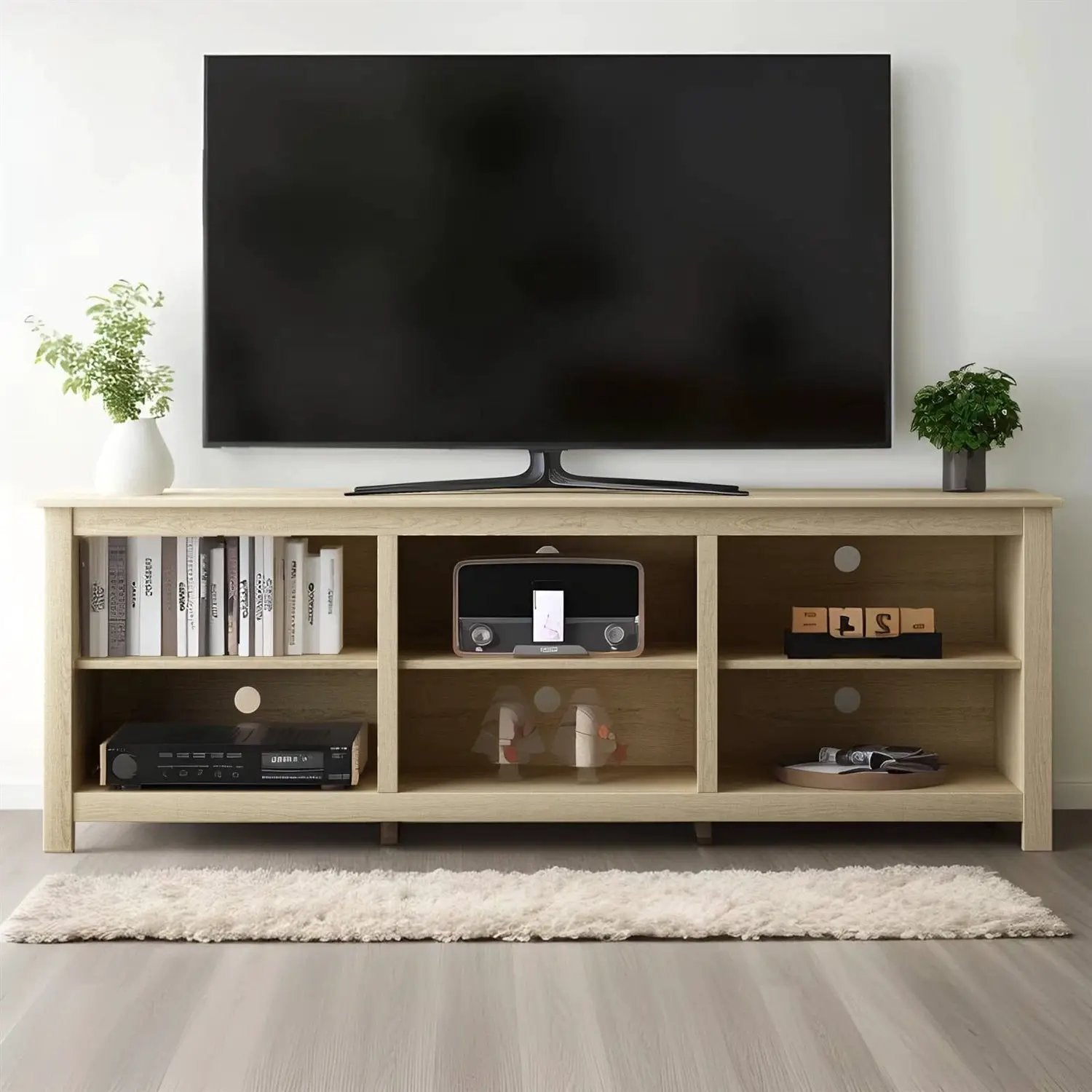 Farmhouse TV Stand in Light Oak Wood Finish - for TVs up to 70-inch by HomePacific