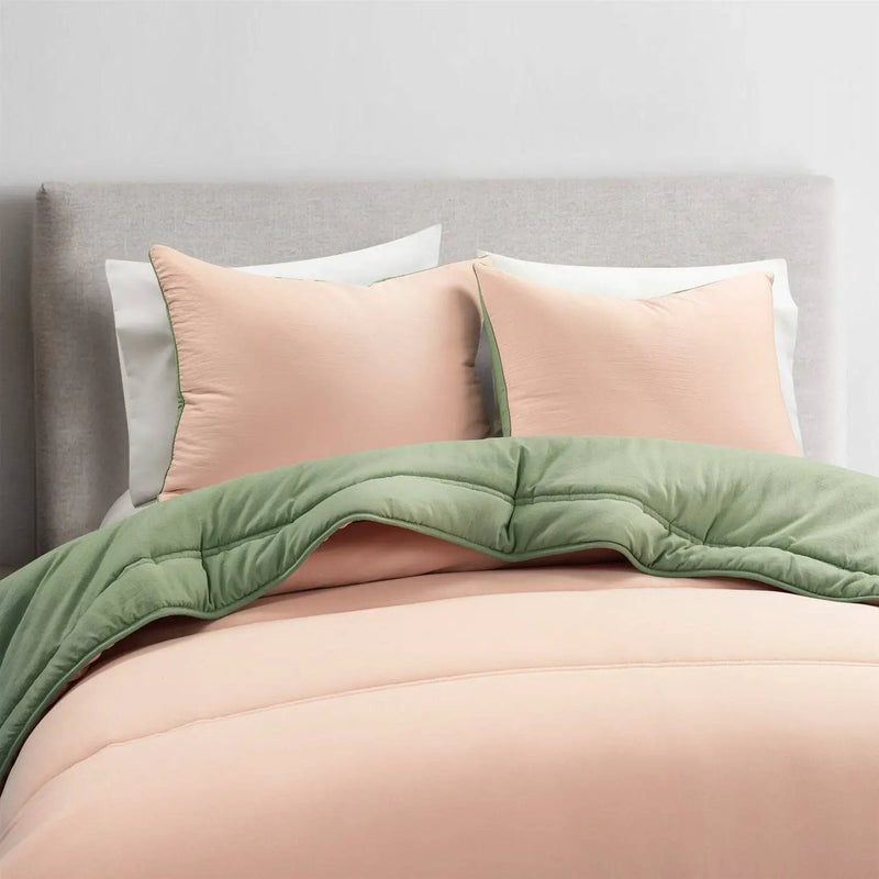 Twin/XL Soft Lightweight Reversible Quilted Comforter Set in Green/Pink by HomePacific