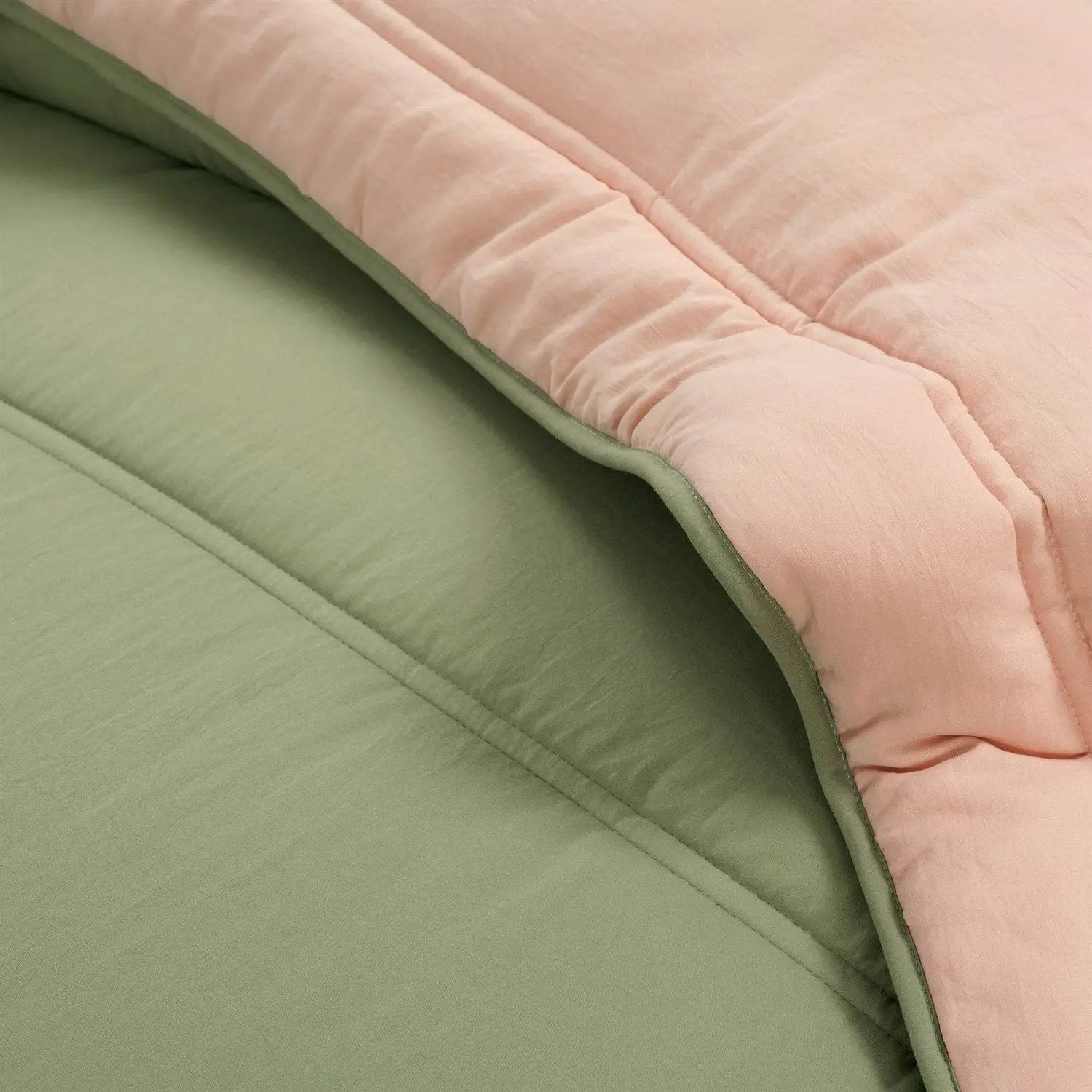 Twin/XL Soft Lightweight Reversible Quilted Comforter Set in Green/Pink by HomePacific