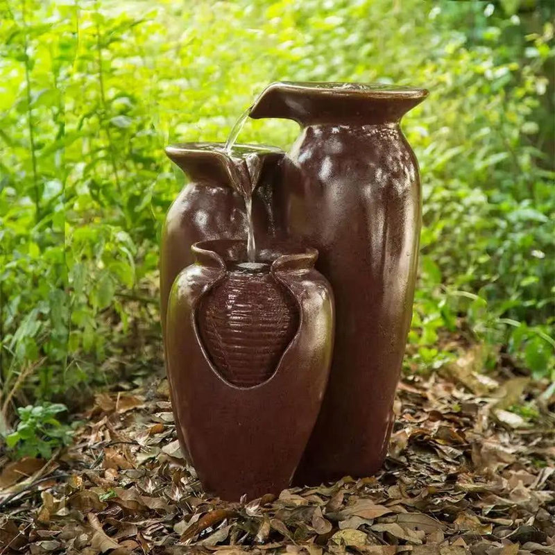 Outdoor Garden Patio 3-Tier Burgundy Red Ceramic-Look Polyresin Water Fountain by HomePacific