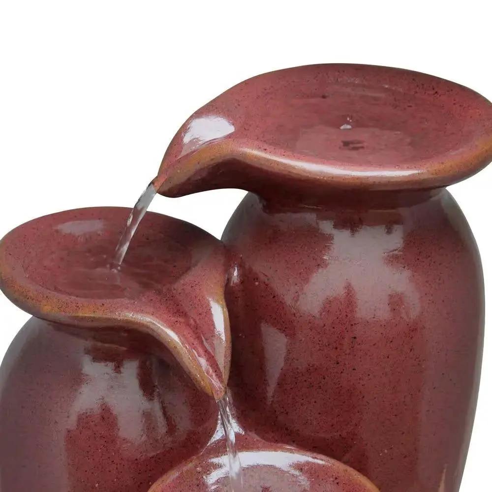 Outdoor Garden Patio 3-Tier Burgundy Red Ceramic-Look Polyresin Water Fountain by HomePacific