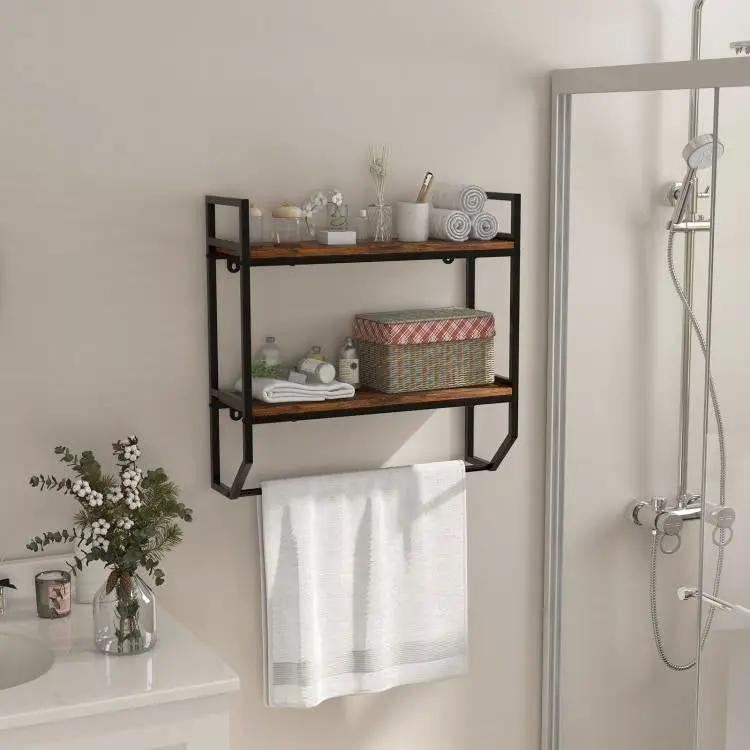 Wall Mounted Over Toilet 2-Shelf Bathroom Shelving Unit with Towel Bar by HomePacific
