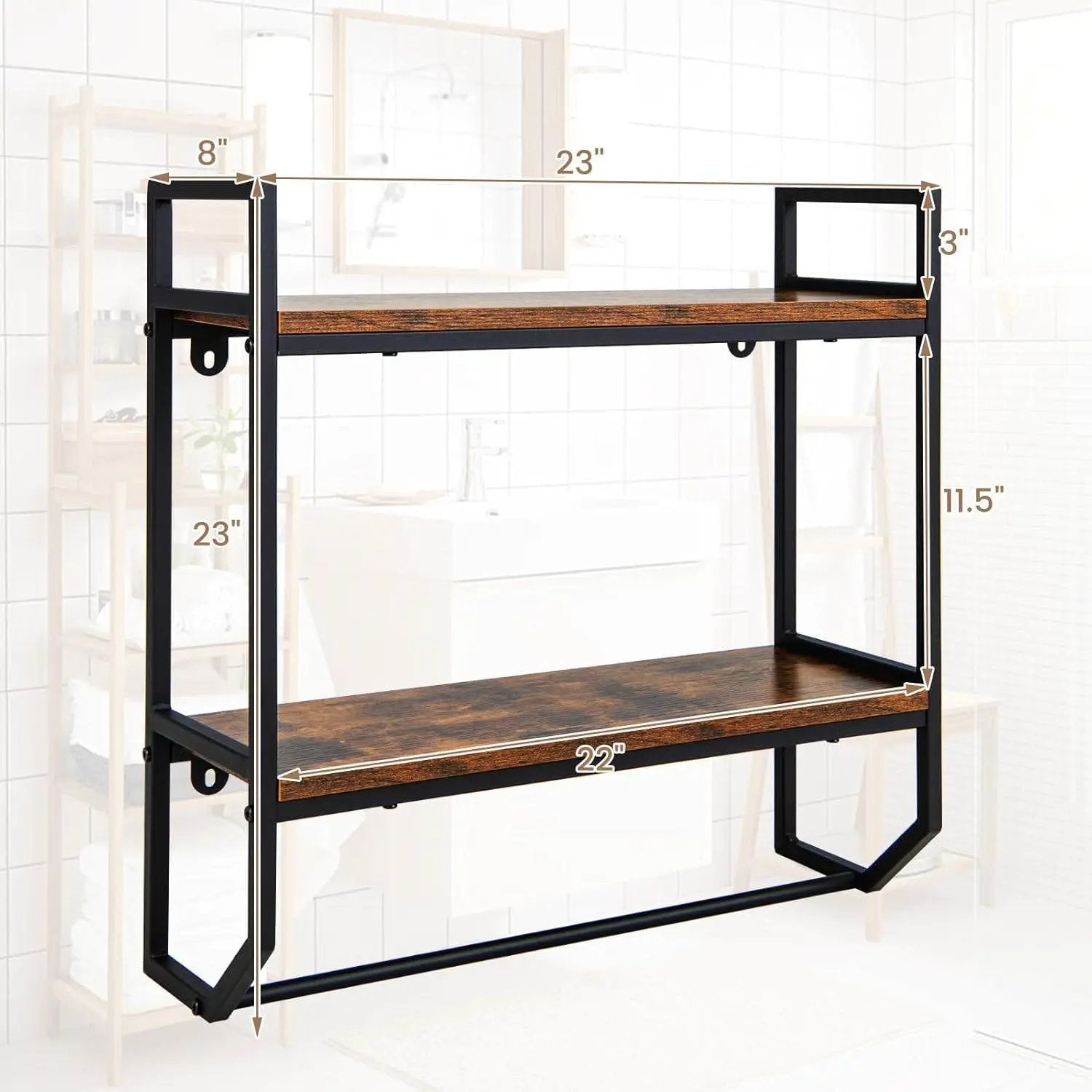 Wall Mounted Over Toilet 2-Shelf Bathroom Shelving Unit with Towel Bar by HomePacific