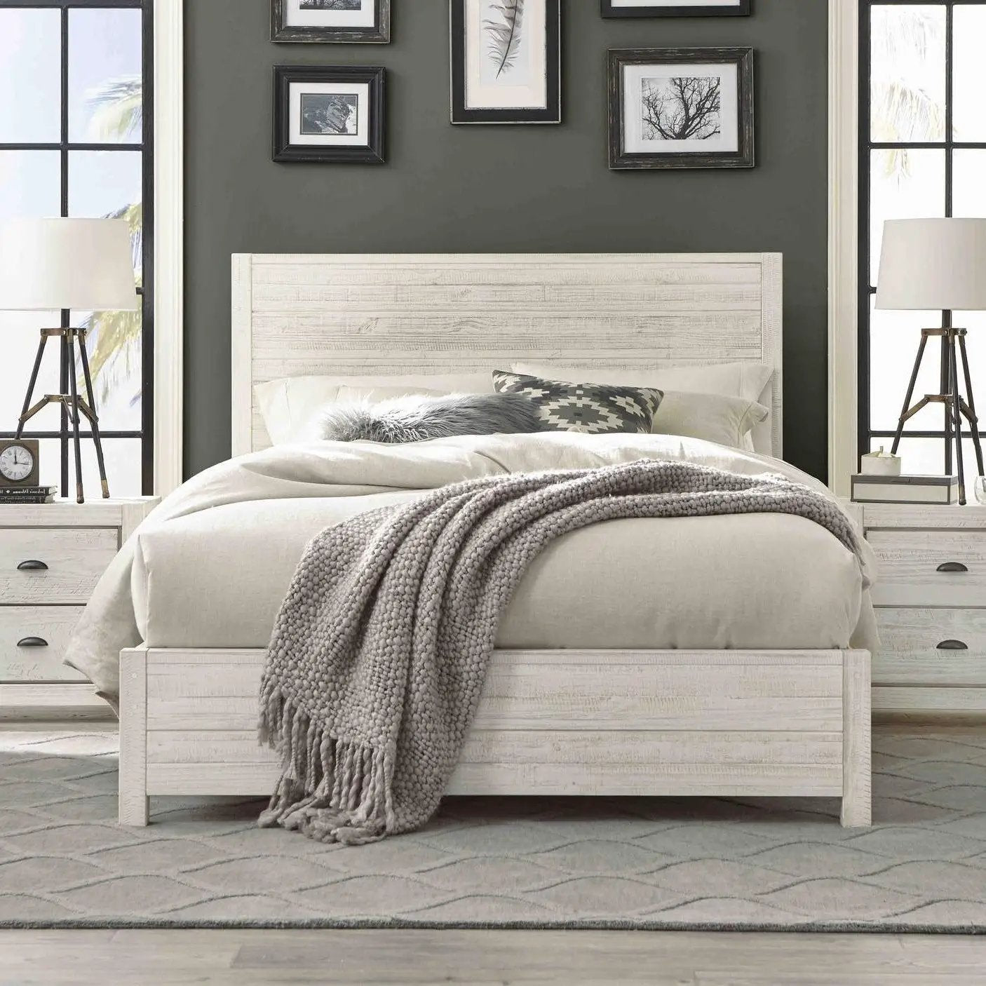 FarmHome Off White Solid Pine Platform Bed in Queen Size by HomePacific