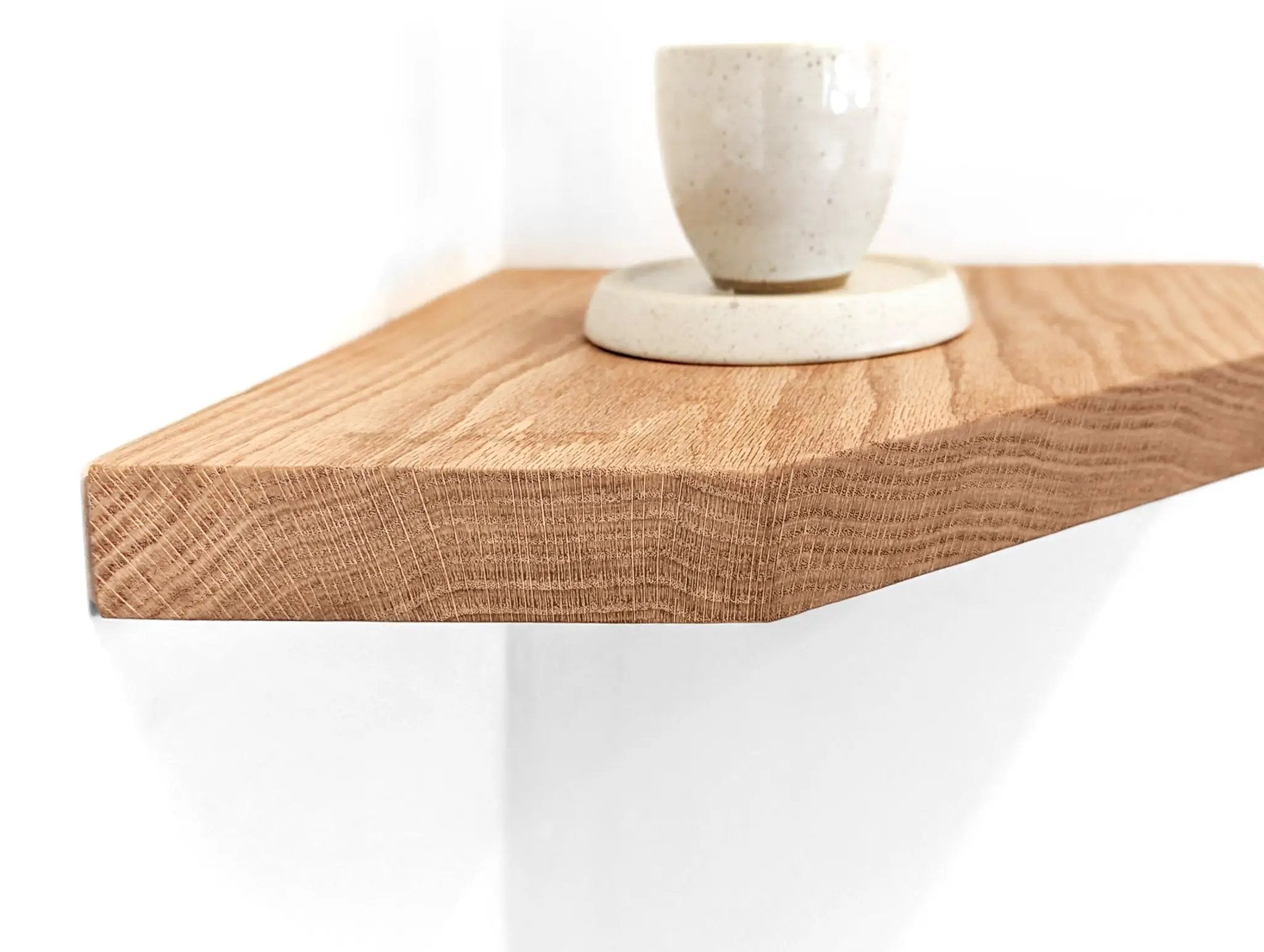 Floating Corner Shelf with Straight Edge in Oak by NookWoodworking