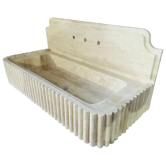 Beige Travertine Wall-mount Vanity Sink - Fluted 16 x 36 x 6 by GobekDesign