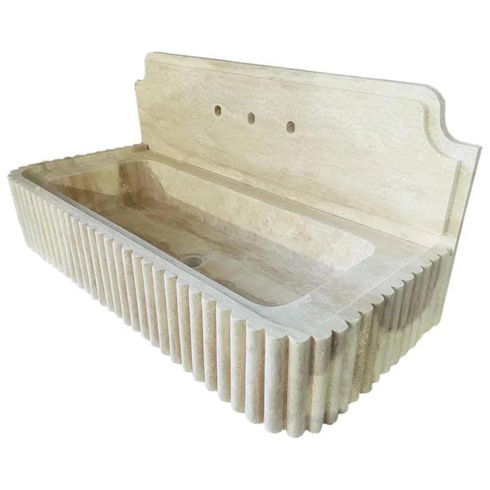 Oasis Beige Travertine Wall-mount Bathroom Vanity Sink Fluted (W)16" (L)36" (H)6" by GobekDesign