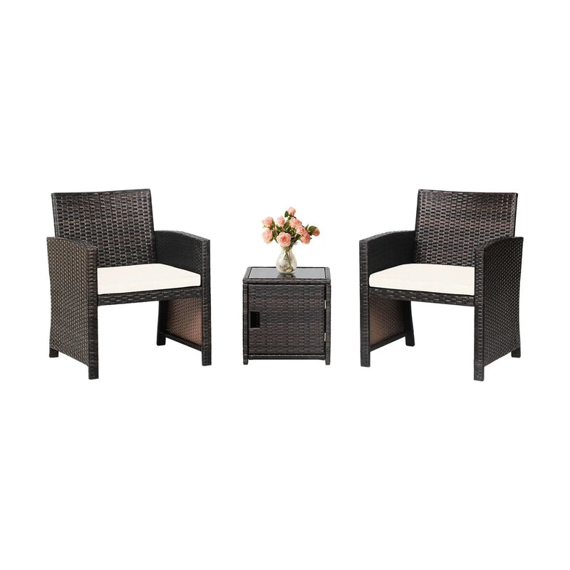 3 Pieces Patio Wicker Furniture Set with Storage Table and Protective Cover by DirectDeals