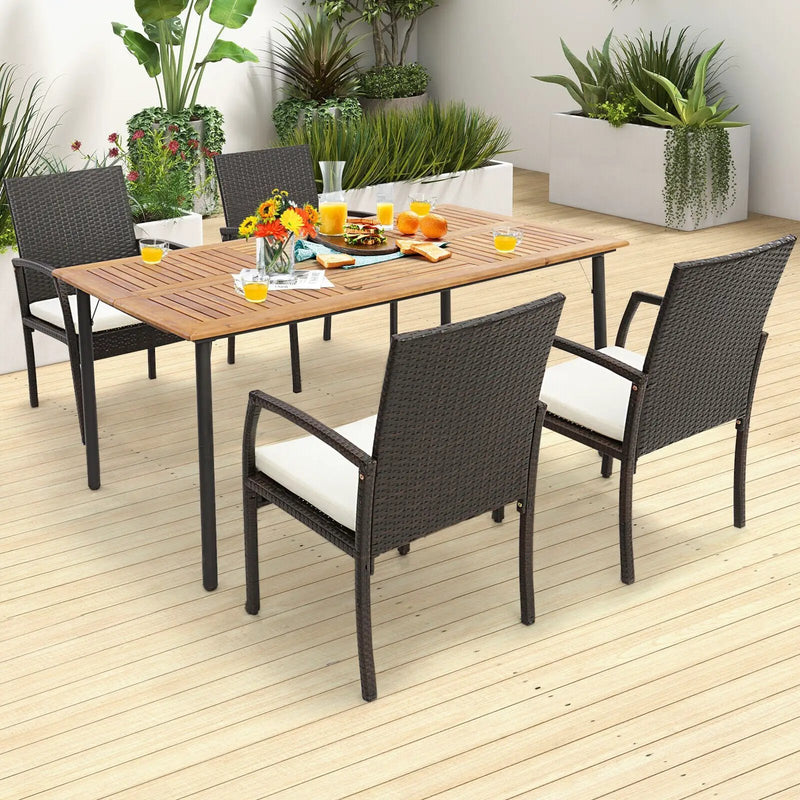 4 Pieces Patio Wicker Dining Armchair Set with Soft Zippered Cushion-Set of 4 by DirectDeals