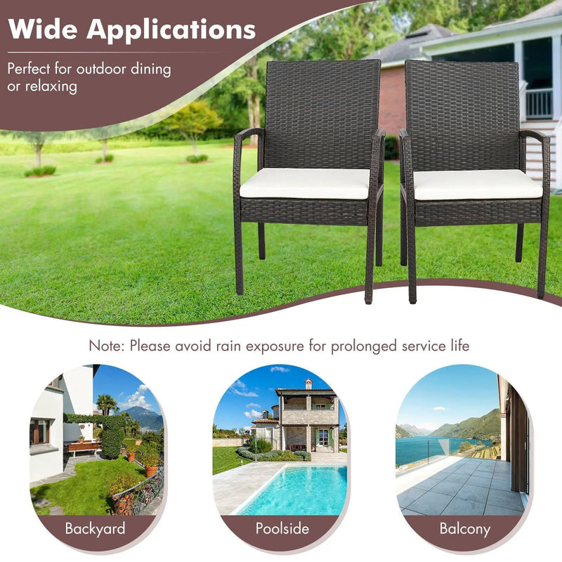 4 Pieces Patio Wicker Dining Armchair Set with Soft Zippered Cushion-Set of 4 by DirectDeals