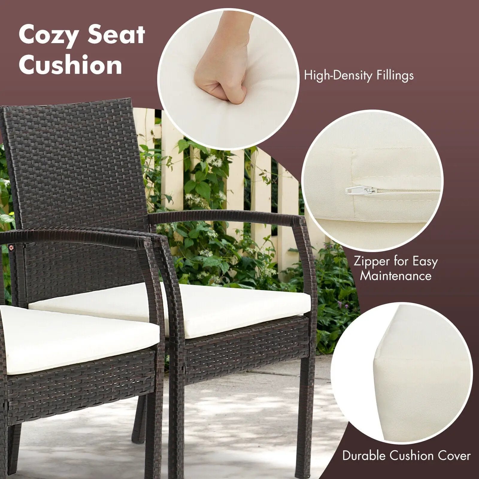 4 Pieces Patio Wicker Dining Armchair Set with Soft Zippered Cushion-Set of 4 by DirectDeals