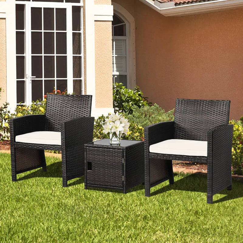 3 Pieces Patio Wicker Furniture Set with Storage Table and Protective Cover by DirectDeals